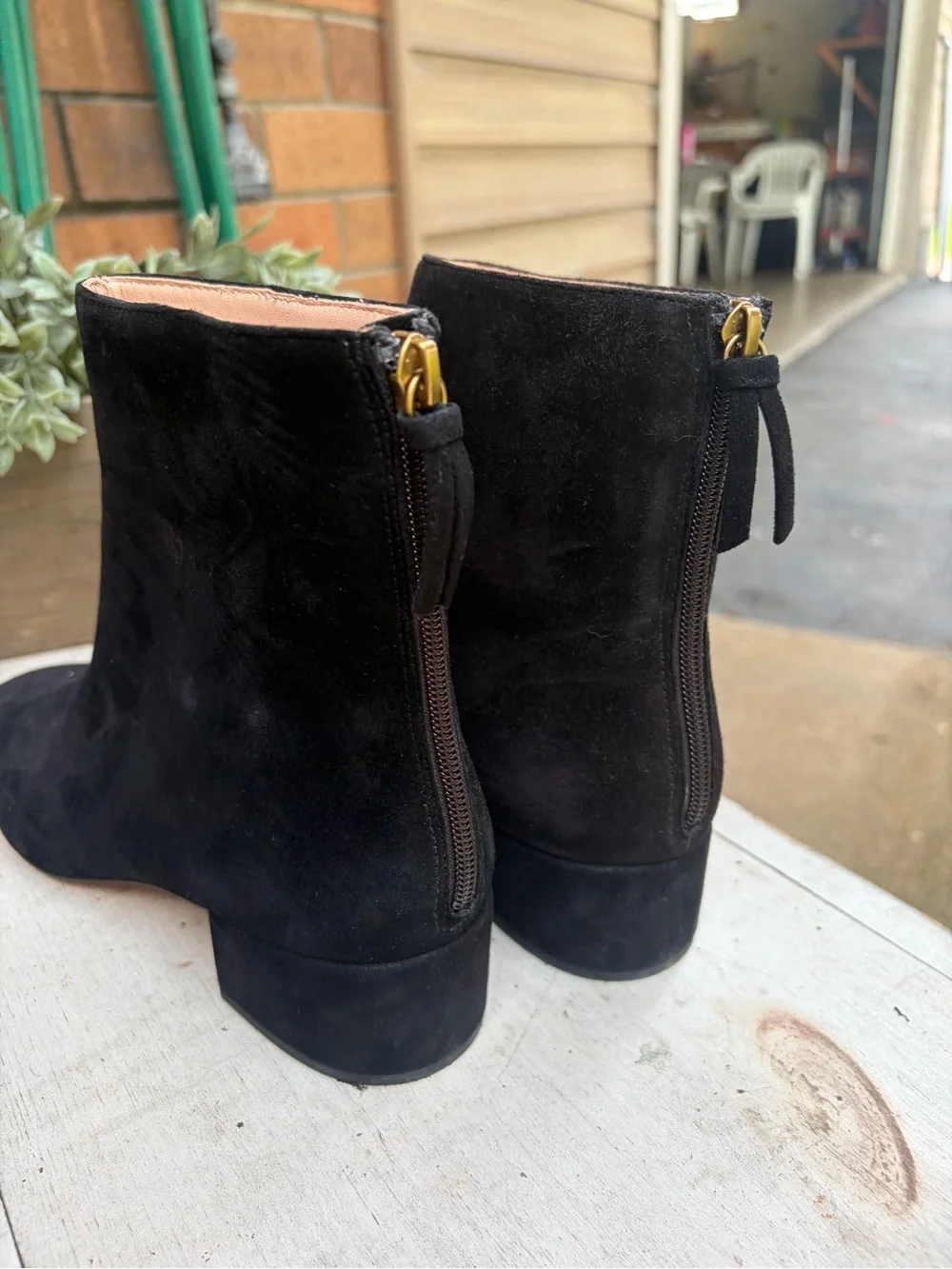 J.Crew – Roxie Cap-Toe Ankle Boots in Suede – Black Block Heel – Sz. 8